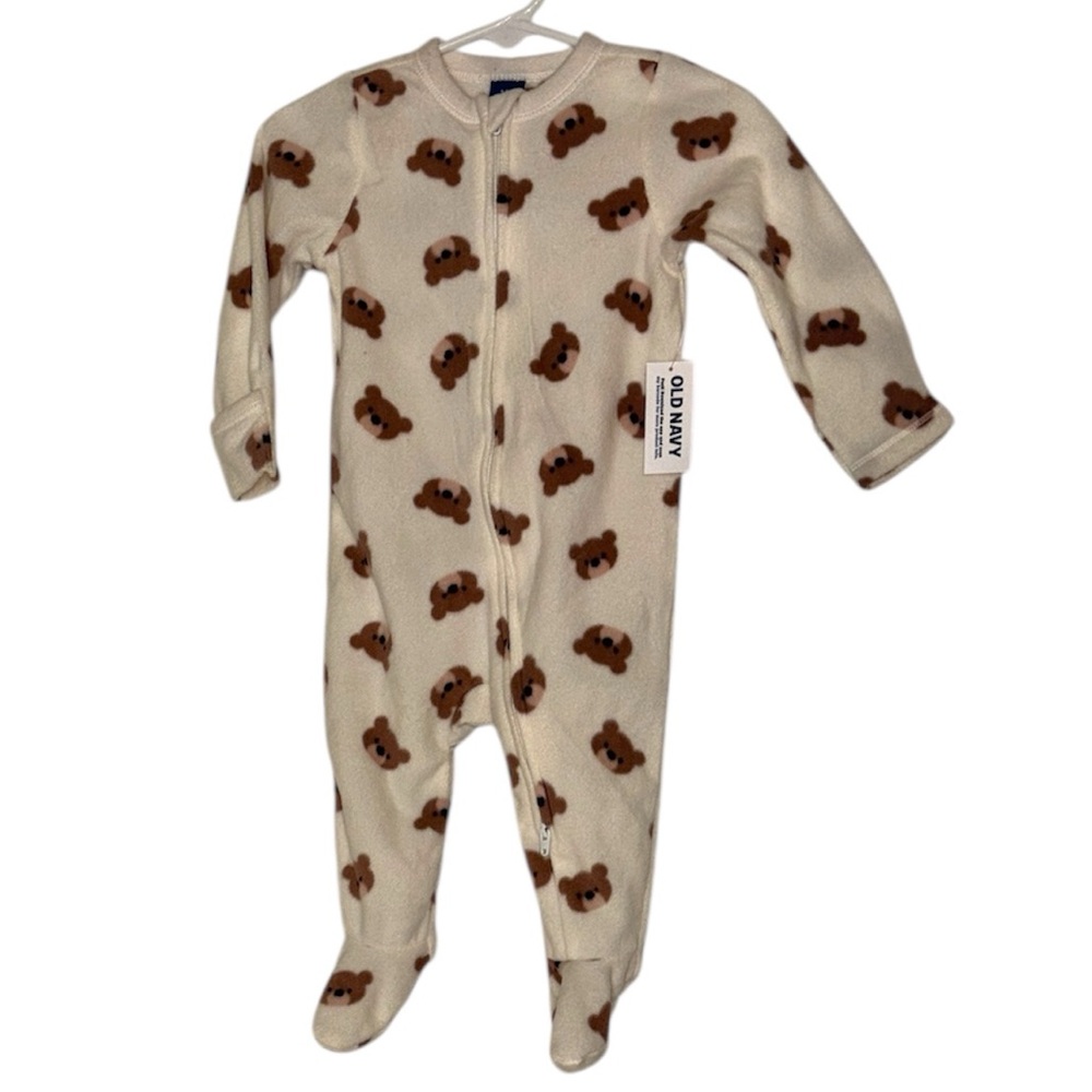 Old Navy Beige Bear Pattern Kids Footie 6-9 months